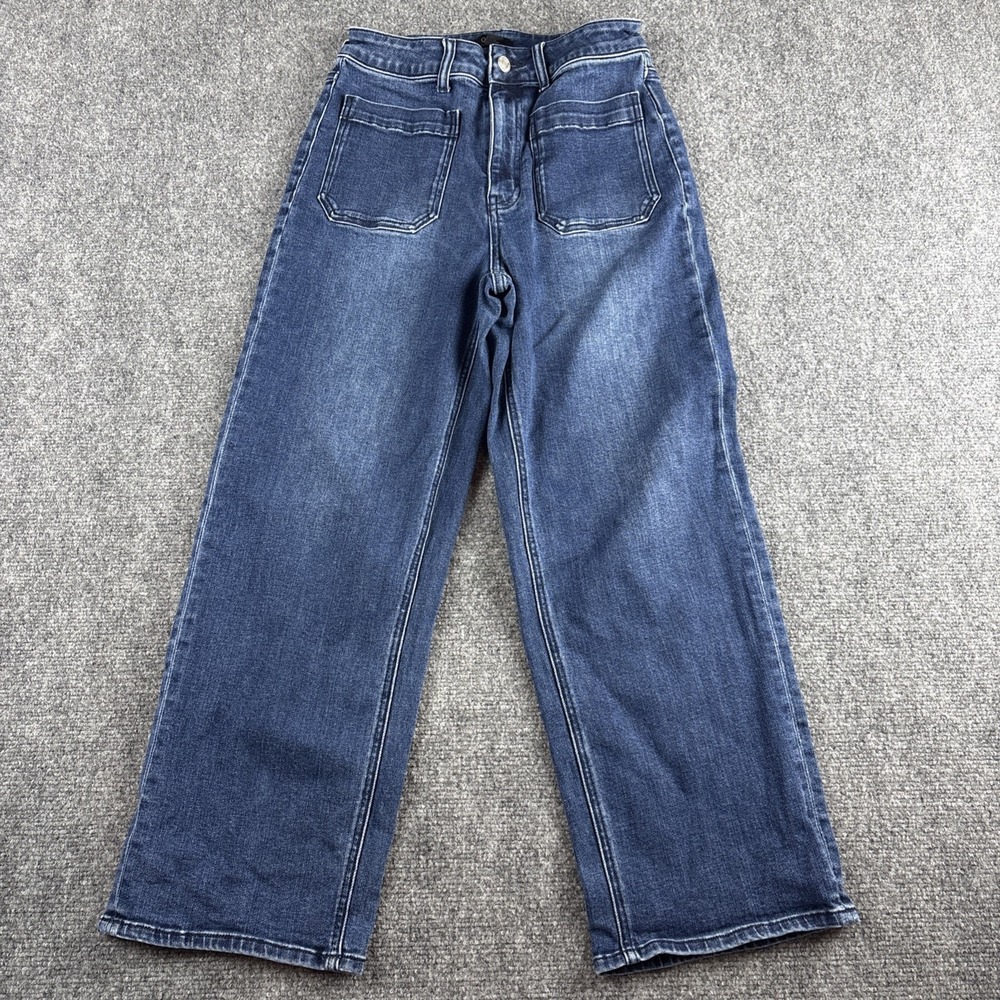Quince Bella Stretch Patch Pocket Wide Leg Jeans Blue Denim Women's Size 28